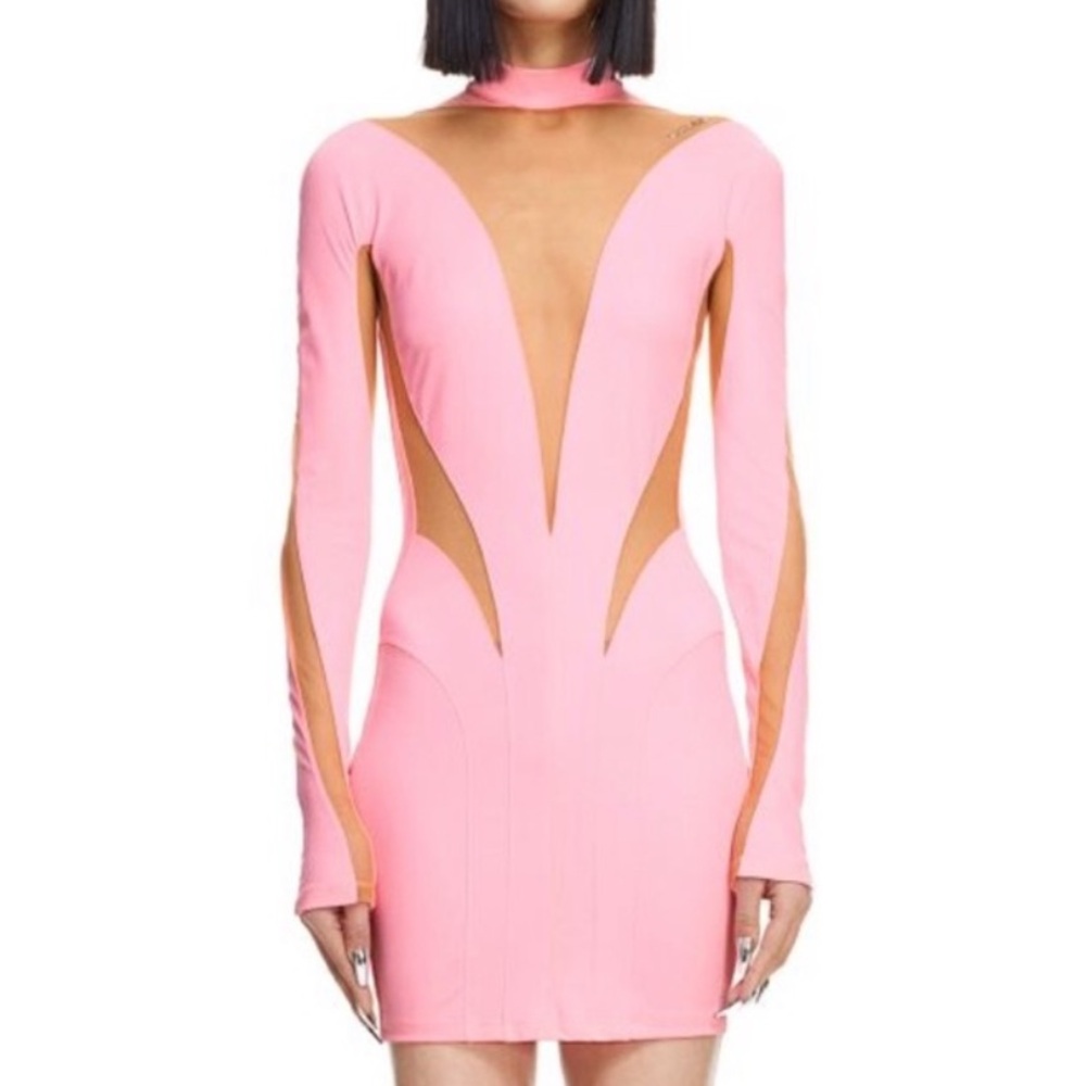 Mugler Dresses Mugler H&M Pink Mesh-Paneled Mini Dress Small